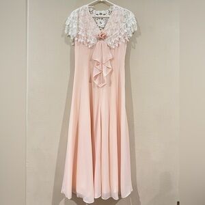 Vintage Jessica McClintock Pink Bridal Lace Maxi Dress - (US size 4-6 women’s)